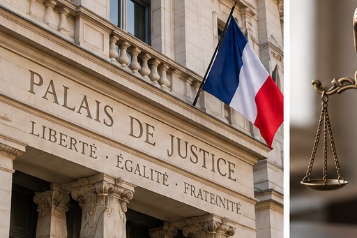 Palais de Justice, façade avec drapeau français